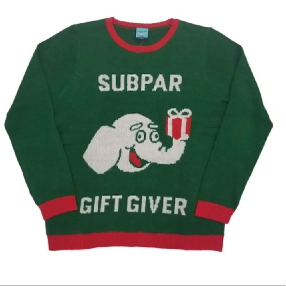 Subpar Gift Giver Elephant Christmas Long Sleeve Knit Ugly Sweater